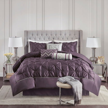 7 Piece Tufted Comforter Set Plum Queen