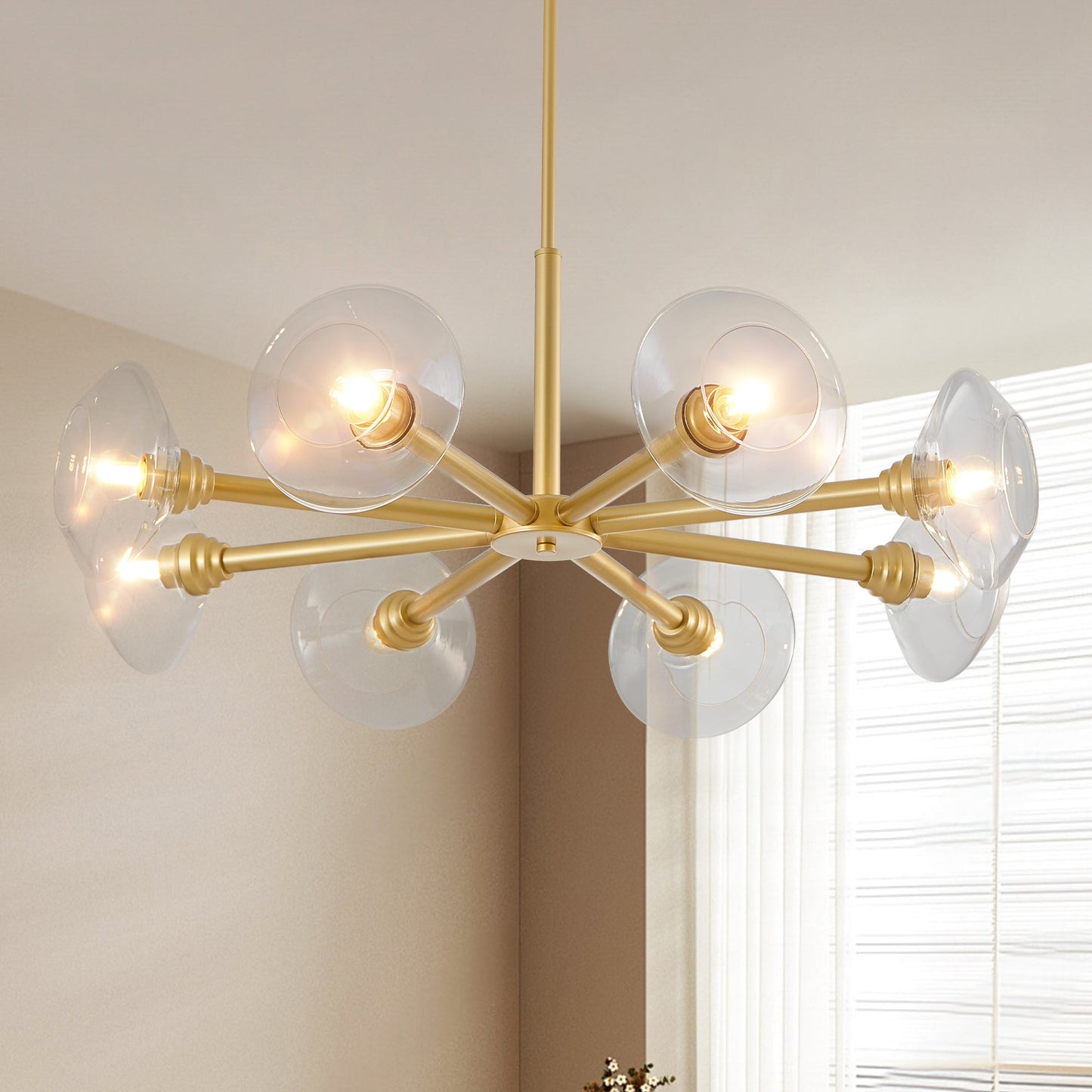 36" Modern Gold 8-Light Sputnik Chandelier with Clear Glass Shades