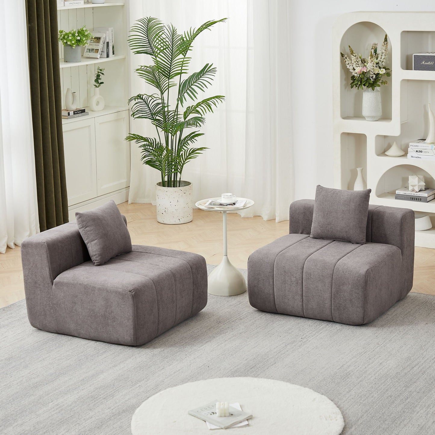 Modular Sectional Sofa With 2 Pillows, Symmetrical Design