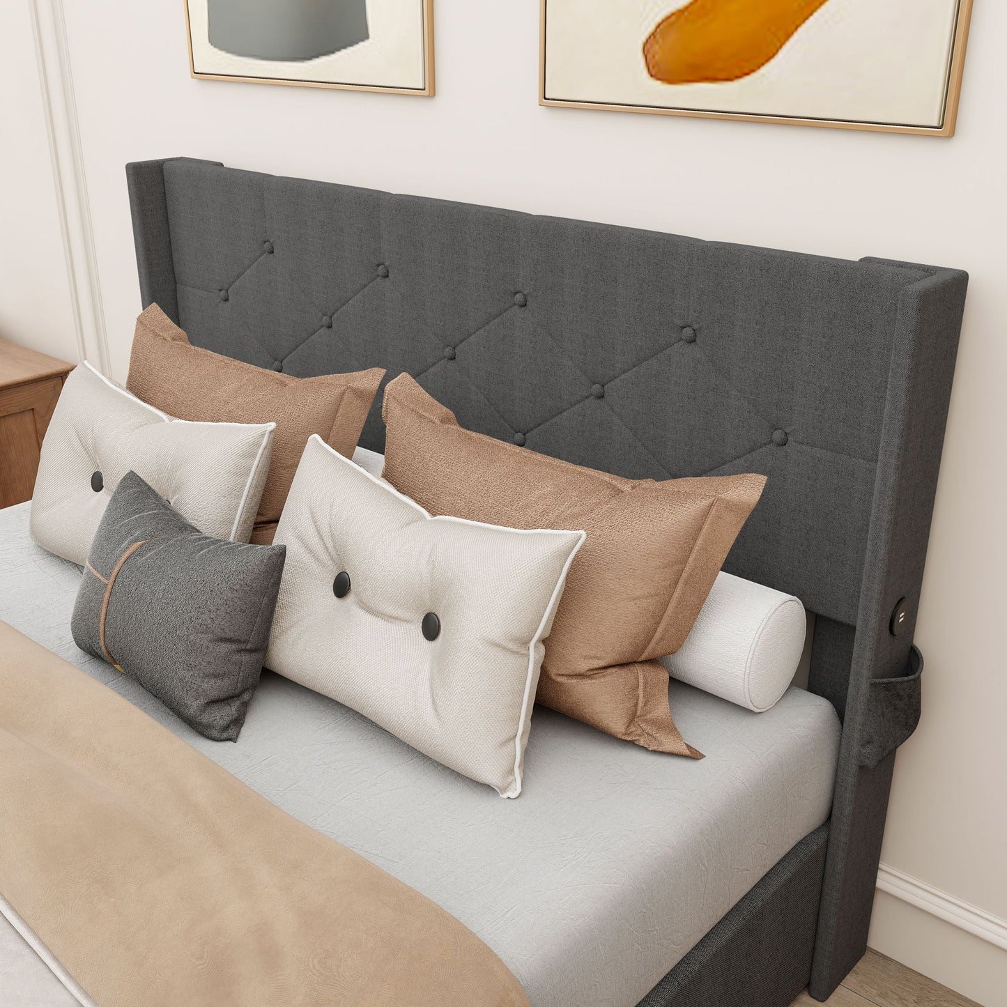Bed With Gas Lift Storage, USB Ports