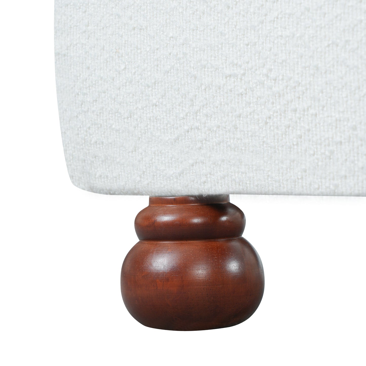 Cream-colored Boucle Upholstered Bed with Rubber Wood Foot, Queen