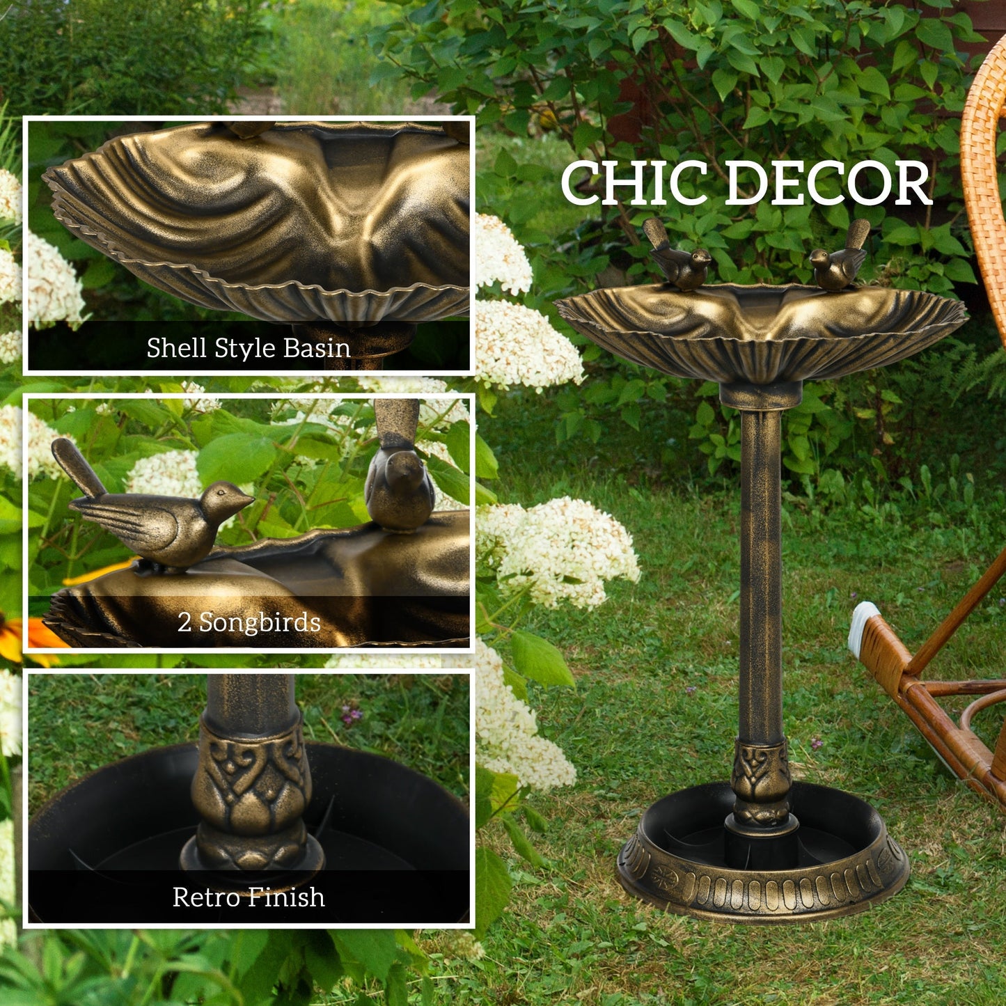 Outsunny 32' Antique Bird Bath with Pedestal Flower Planter Base