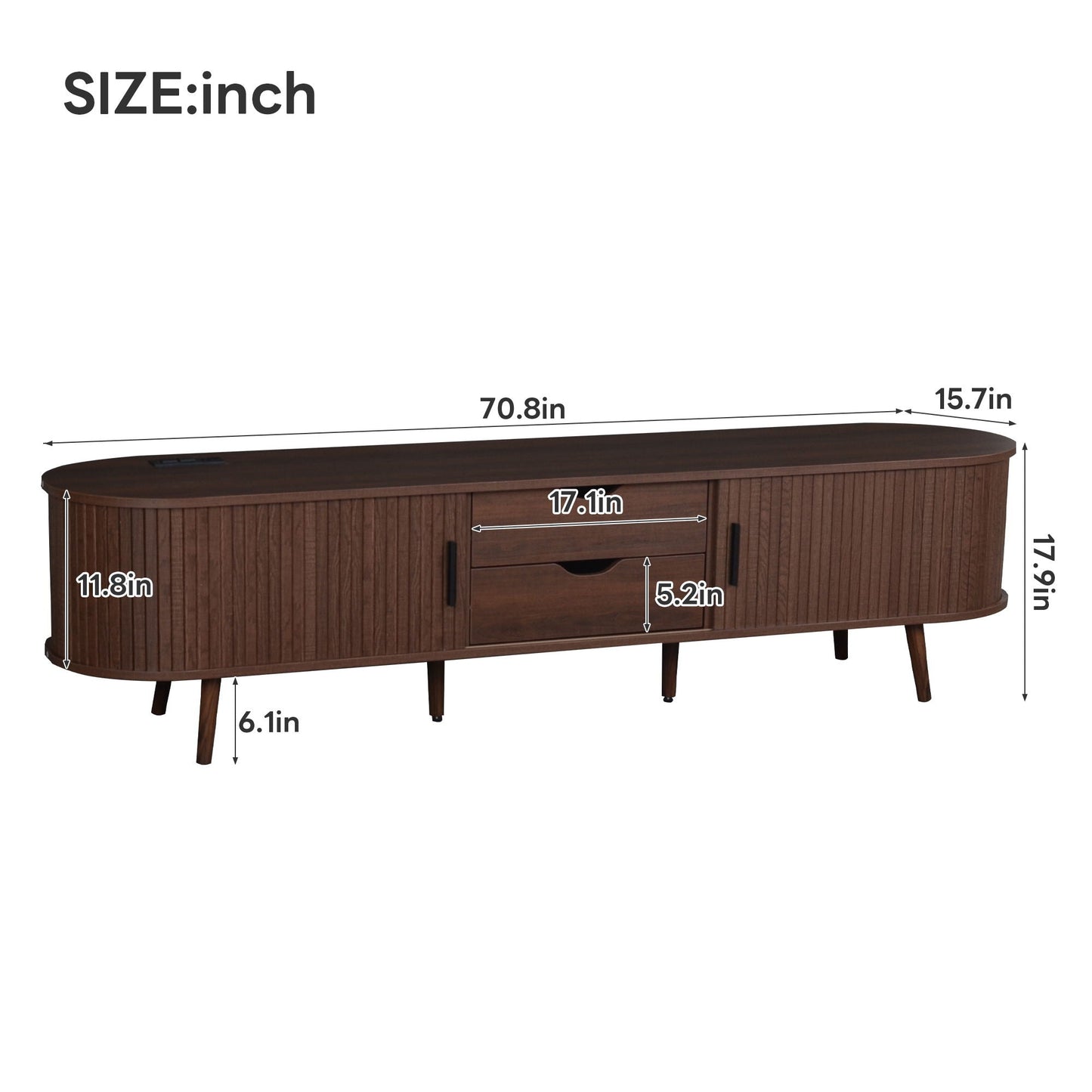 TV Stand For 70" TV With Tambour Doors And Built-In Power Outlet