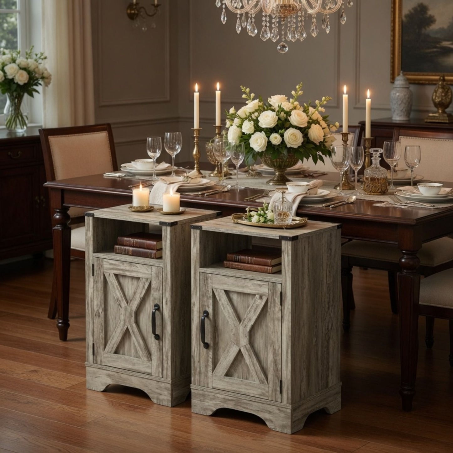 Farmhouse Nightstand, Charging Station & Storage