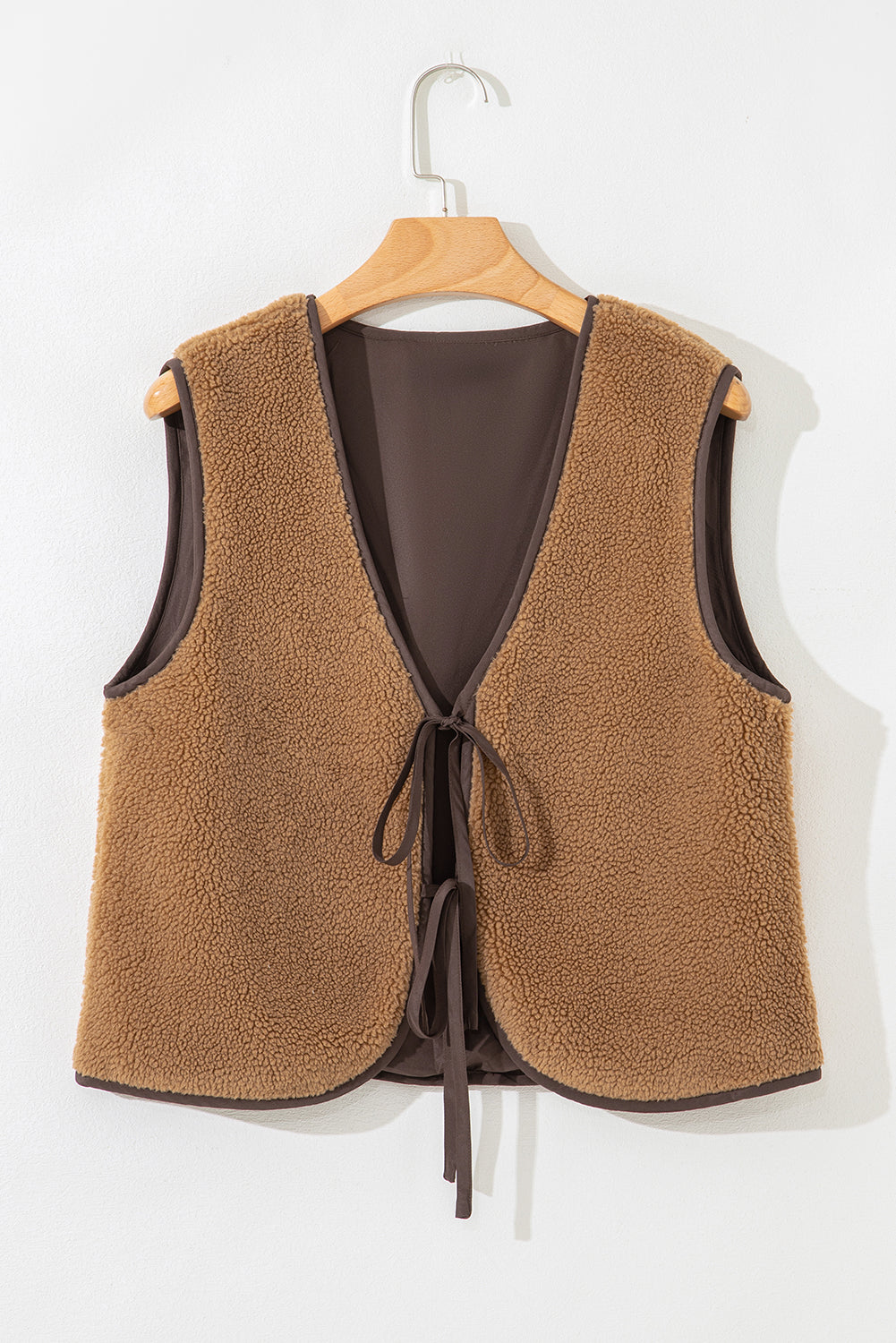 Nicole Contrast Trim Tie Front Sherpa Vest