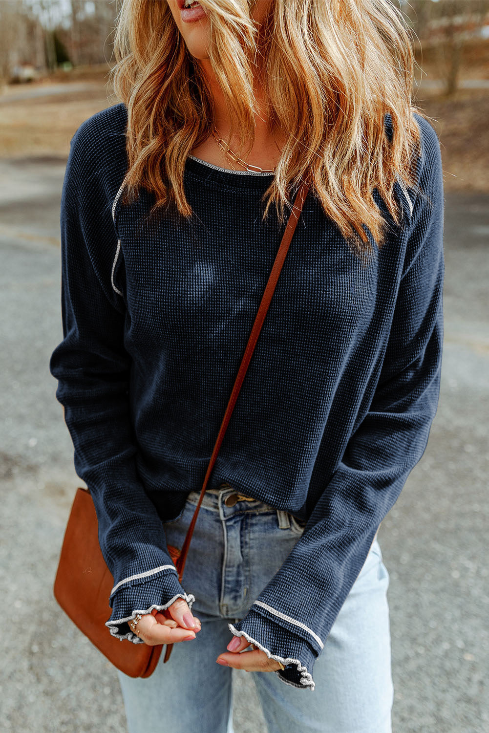 Cataleya Textured Round Neck Long Sleeve Top