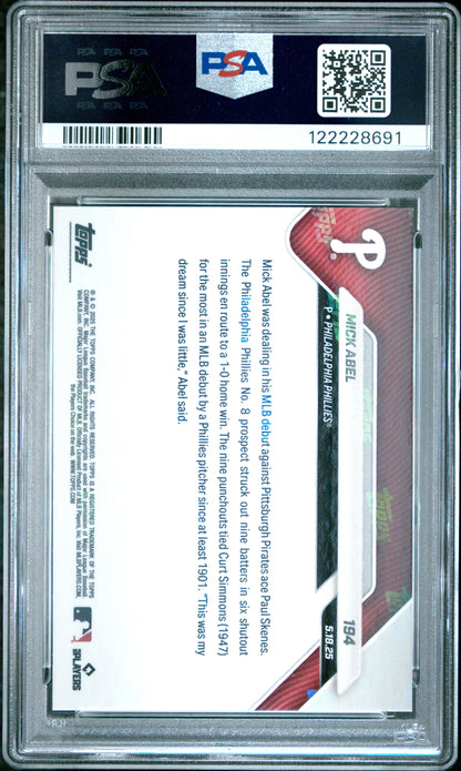 Graded 2025 Topps Now Mick Abel #194 Gold Foil /50 Rookie Baseball Card PSA 10 Gem Mint