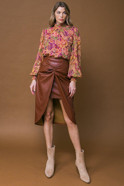 CHOOSE US LEATHER MIDI SKIRT