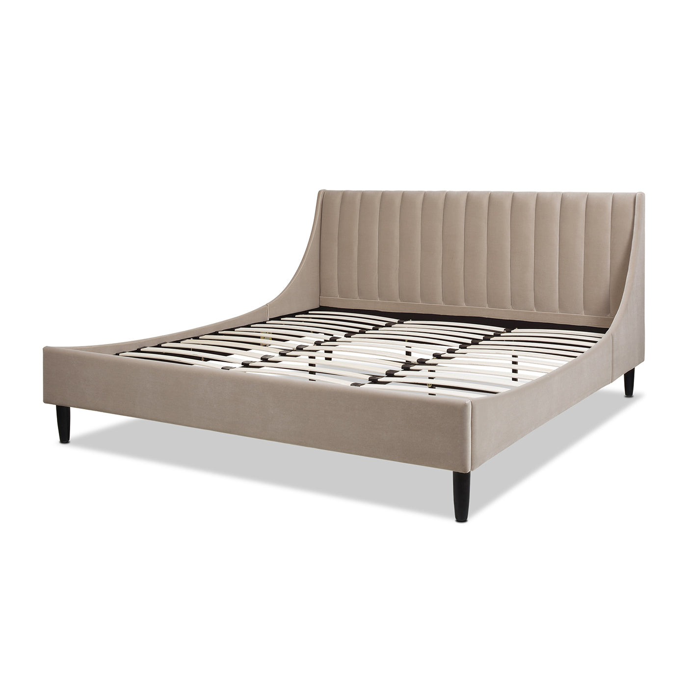 Aspen Vertical Tufted Headboard Platform Bed Set, King, Mink Beige Performance Velvet