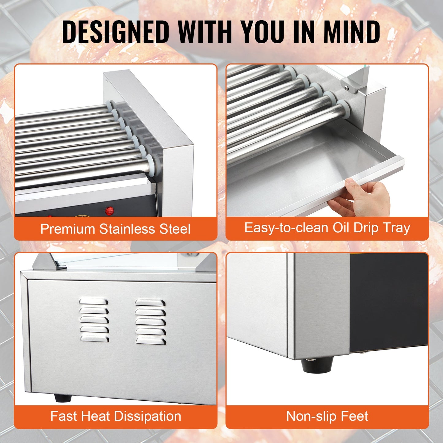 Hot Dog Roller with 7 Rollers and 18 Hot Dogs Capacity
