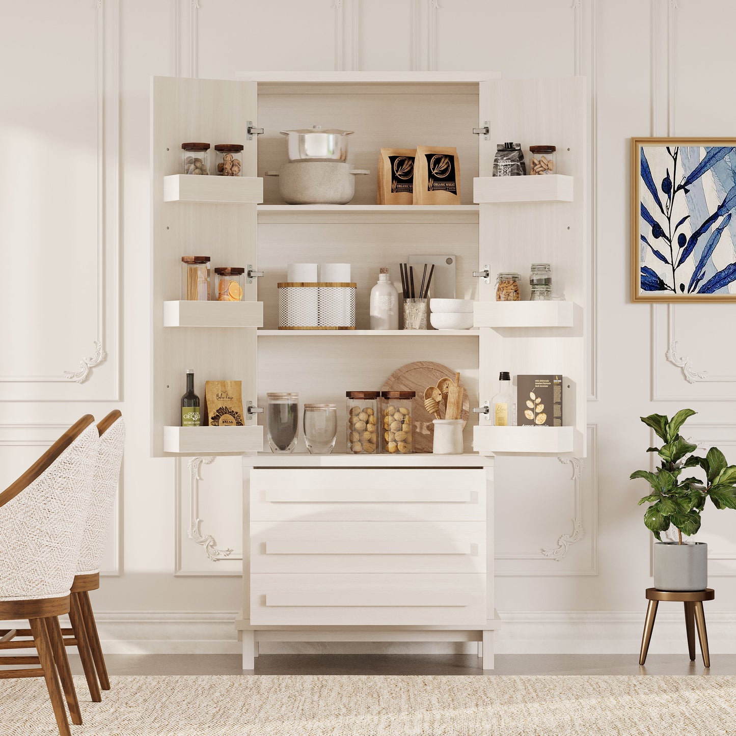 70" Kitchen Pantry Cabinet with Solid Wood Handles and Adjustable Storage