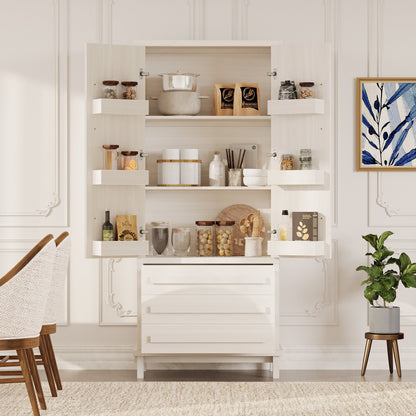 70" Kitchen Pantry Cabinet with Solid Wood Handles and Adjustable Storage