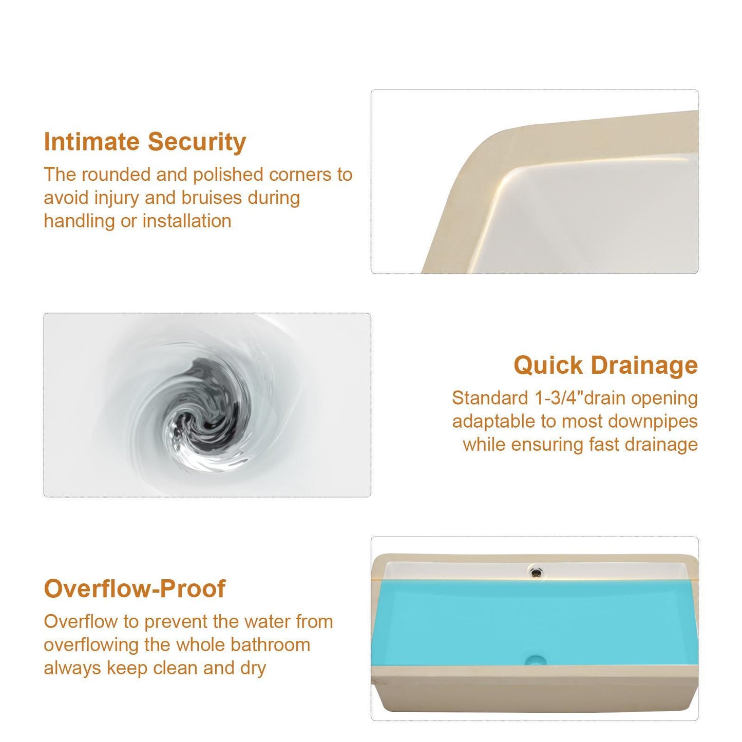 Modern Rectangular Undermount Bathroom Sink With Overflow Ceramic