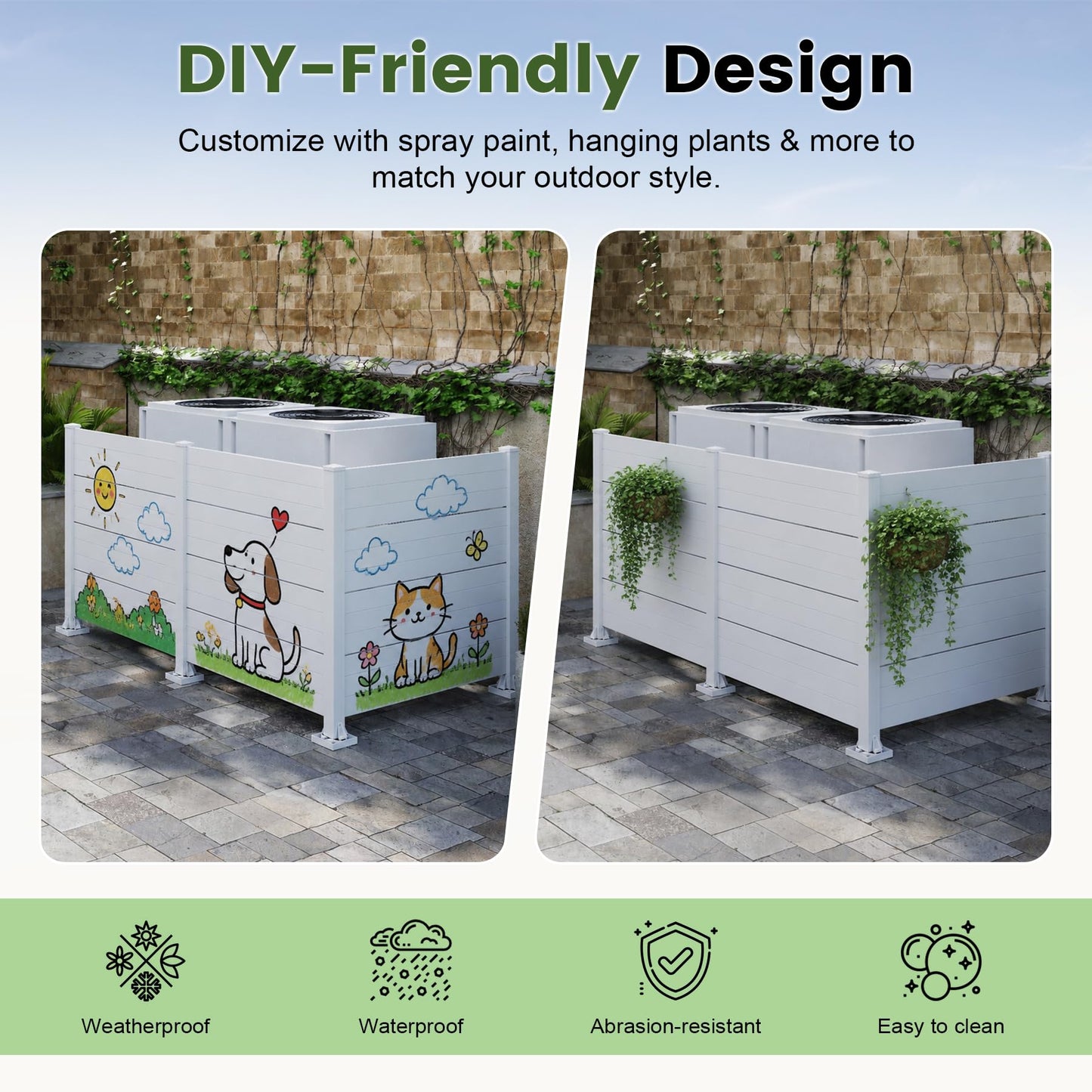 50" W x 49" H Outdoor Privacy Screen, Air Conditioner Fence, All-Weather Vinyl Privacy Fence Screens with Aluminum