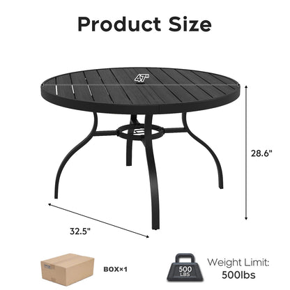 Round Faux Wood Slat Patio Table 47" with Umbrella Hole