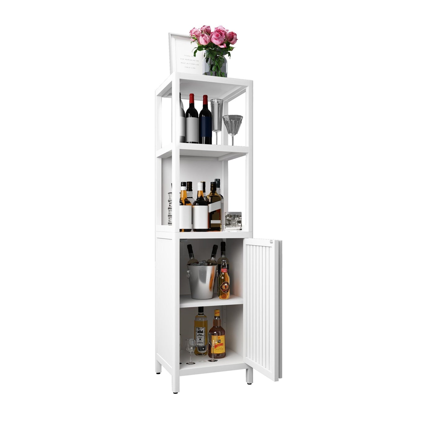 Storage Cabinet With Tall Tower, Multifunctional For Bathroom