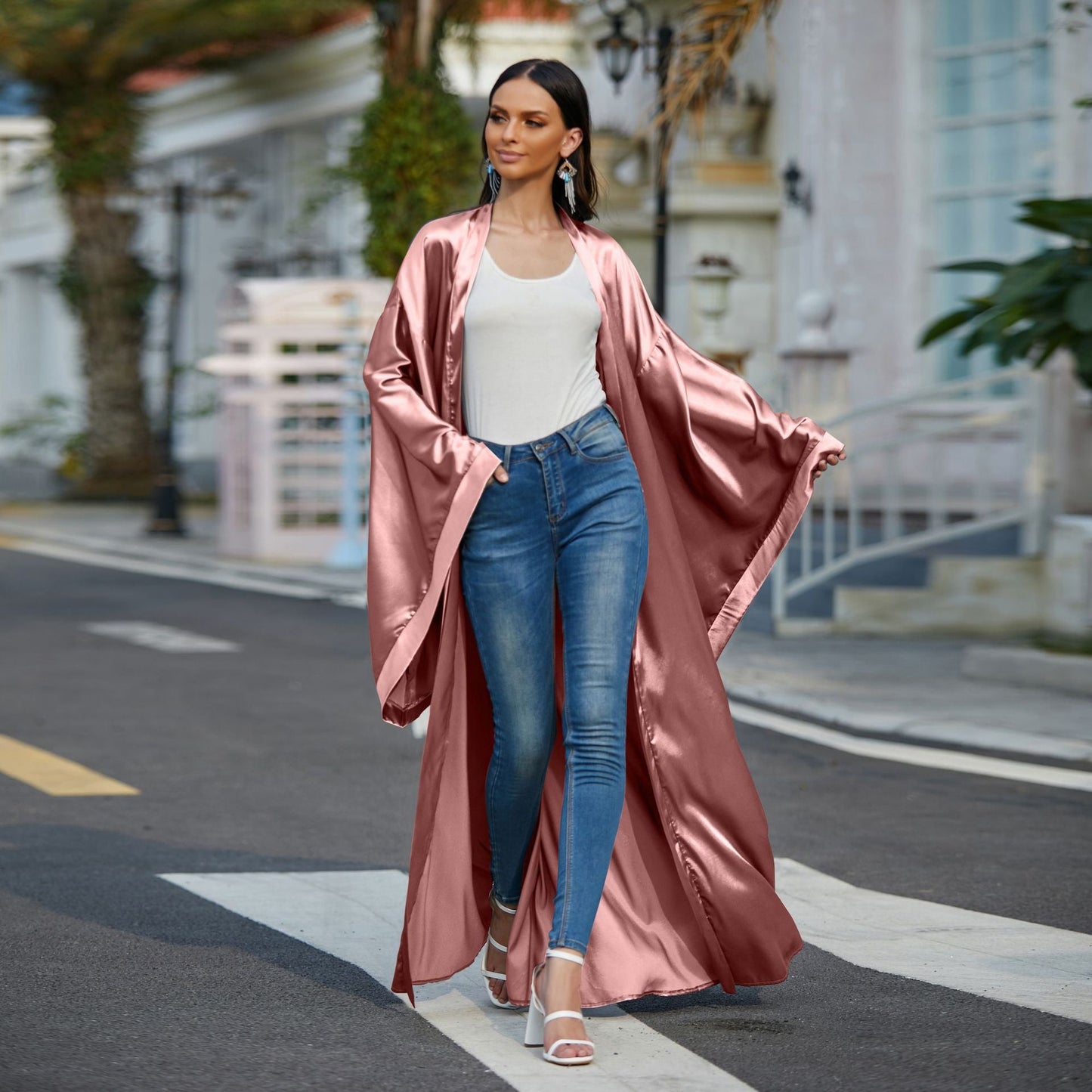 Women's Casual Wide Sleeve Plus Size Cardigan Robe