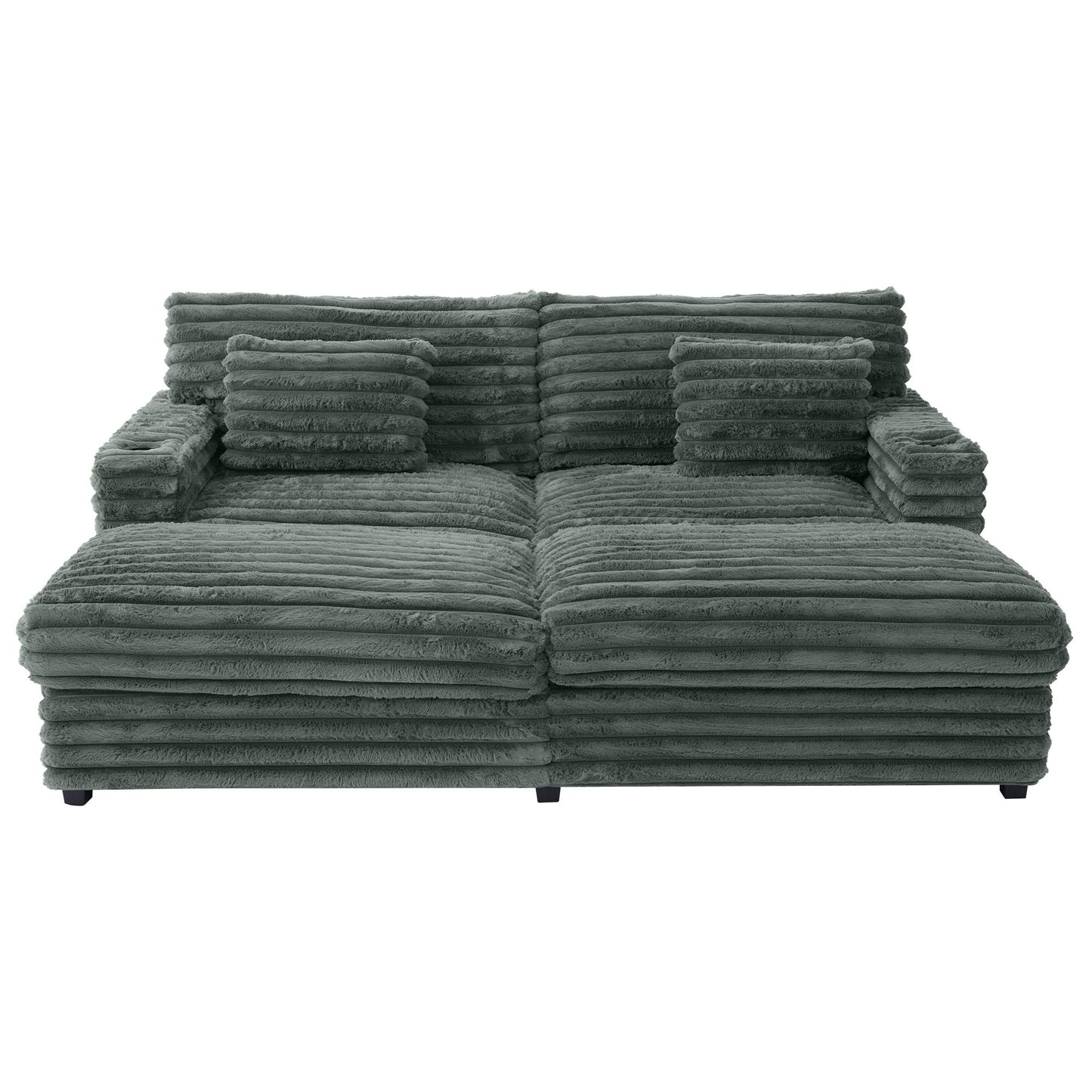 Oversized Double Chaise Lounge Sofa Bed With USB Ports And Cup Holders