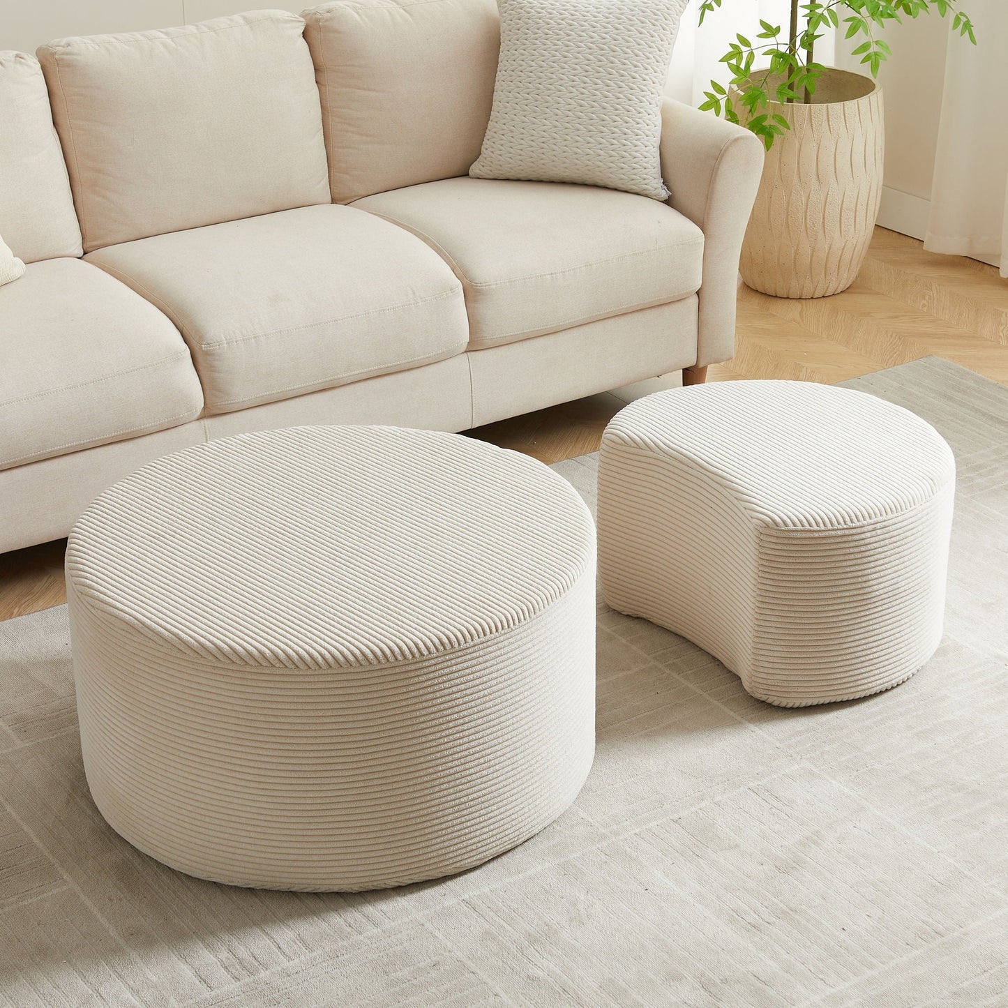 Modern Upholstered Round Coffee Table For Living Room (Set of 2)
