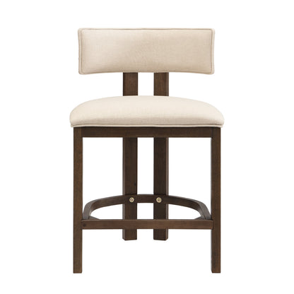 26" Counter Height Bar Stool, Upholstered Counter Stools (Set of 2) - Walnut & Beige