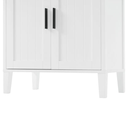 Freestanding Tall Bathroom Cabinet With Soft Close Doors And Adjustable Shelves