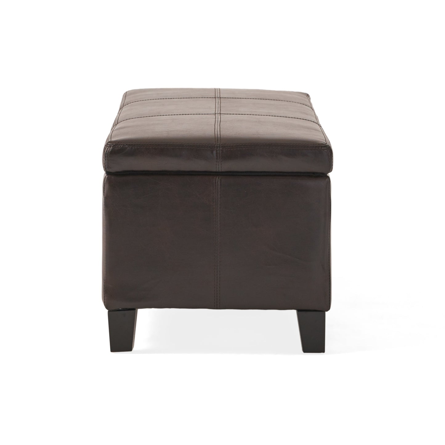 Upholstered PU Leather Storage Ottoman with Solid Wooden Legs