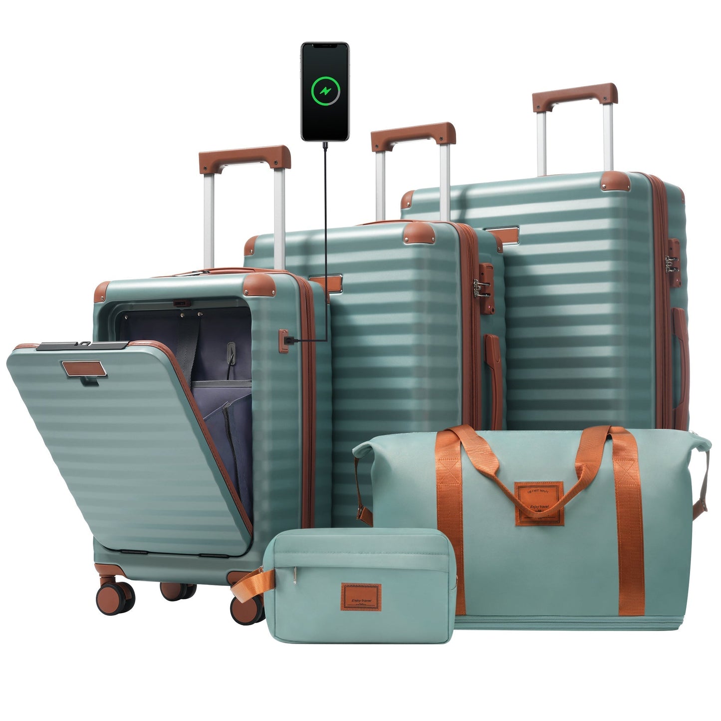 Deluxe 5-Piece Hard-Side Luggage Set with USB and TSA Locks