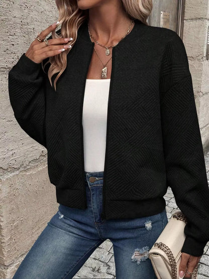 Texture Zip-Up Bomber Jacket