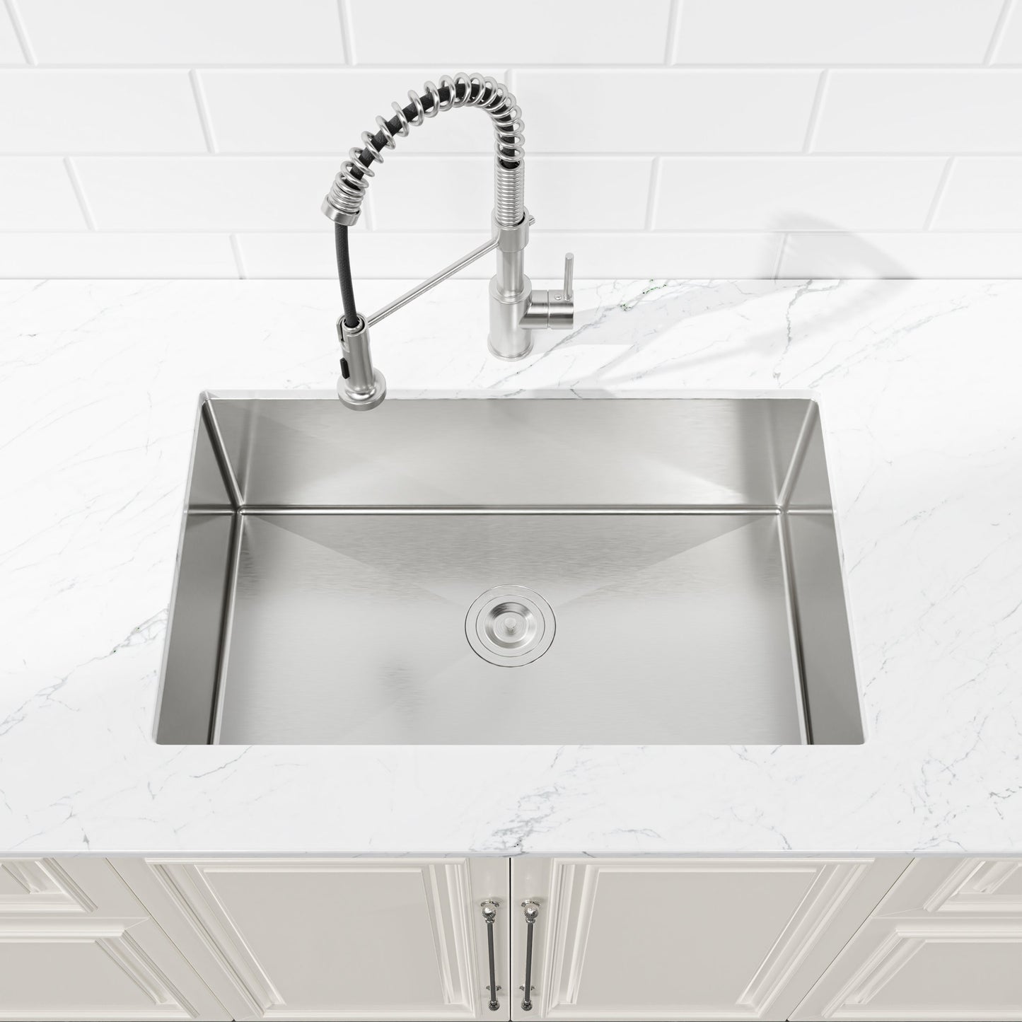 Stainless Steel Kitchen Sink, 30″x19″ Drop In Single Bowl, Undermount Handmade Sink in Brushed Nickel