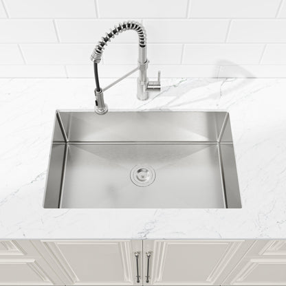 Stainless Steel Kitchen Sink, 30″x19″ Drop In Single Bowl, Undermount Handmade Sink in Brushed Nickel