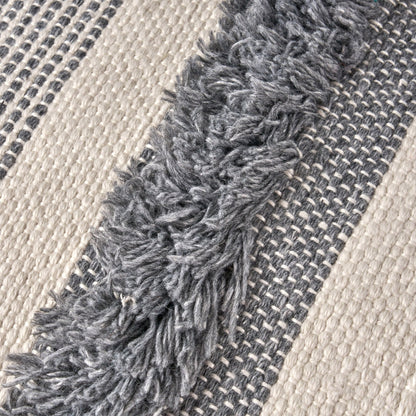 Karim - Faux Yarn Large Pouf, Durable - Ivory / Gray