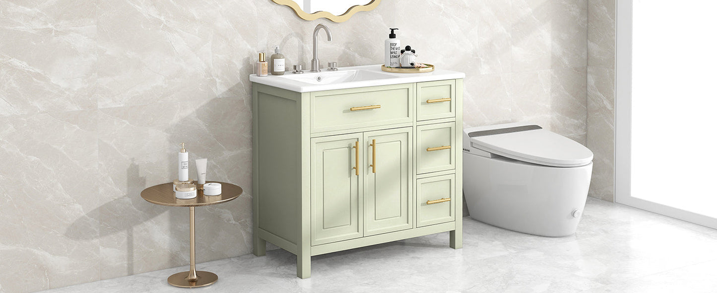 36" Bathroom Vanity with Sink Top, Cabinet with Two Doors and Three Drawers