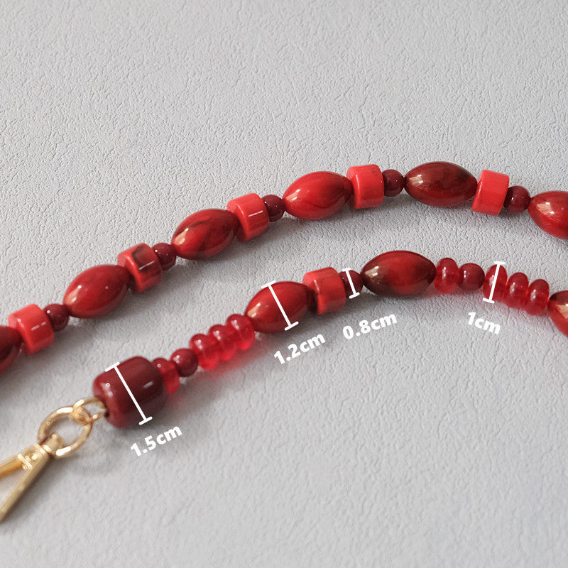 Fashionable Red Beaded Chain Accessory Crossbody Lanyard Bag