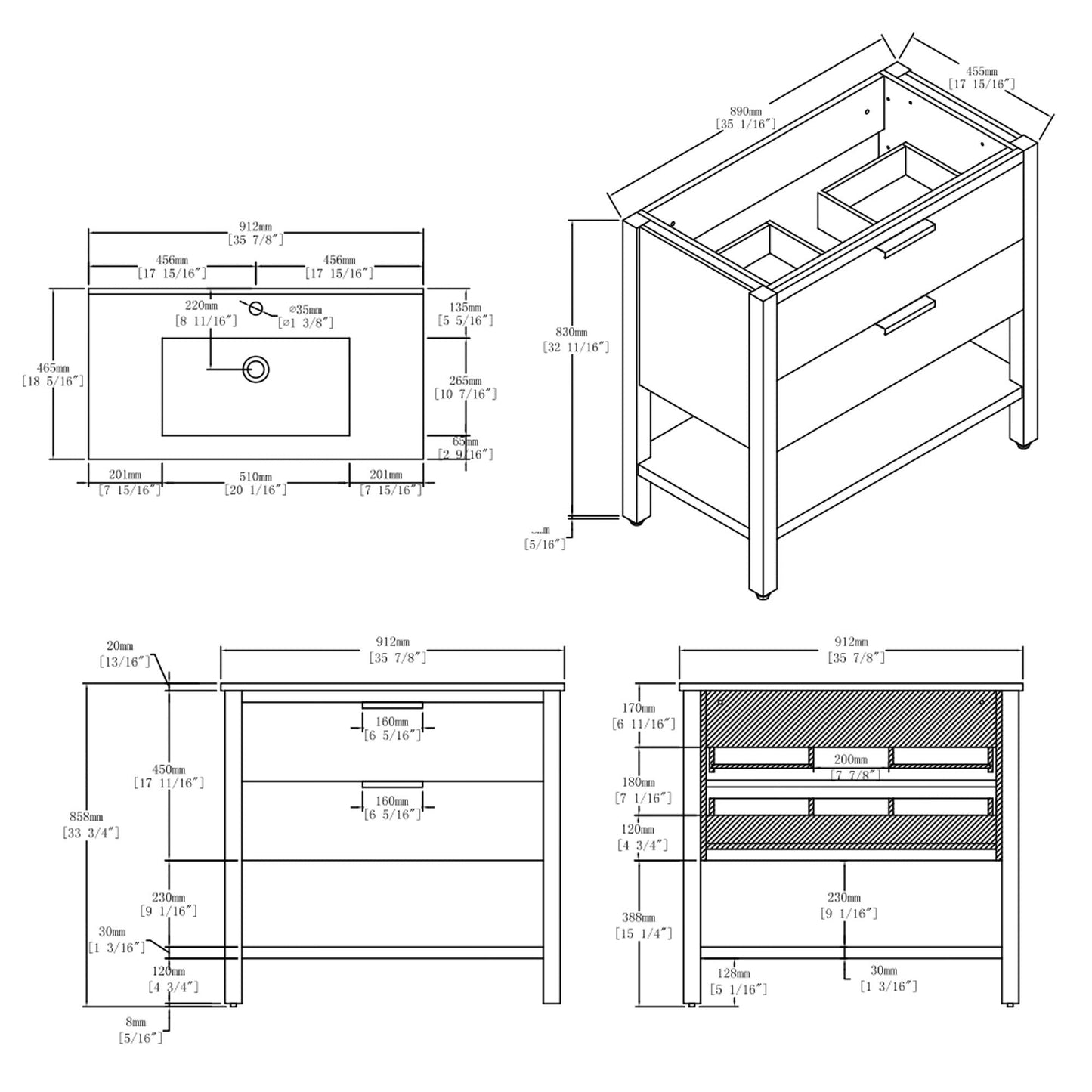 36 Inch Freestanding Bathroom Vanity with Sink, Soft-Close Drawer, Ceramic Sink, Plywood