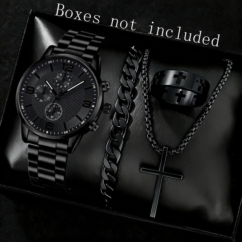 Three-Eye Digital Mens Watch Bracelet And Necklace Set