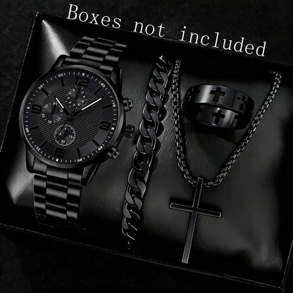 Three-Eye Digital Mens Watch Bracelet And Necklace Set