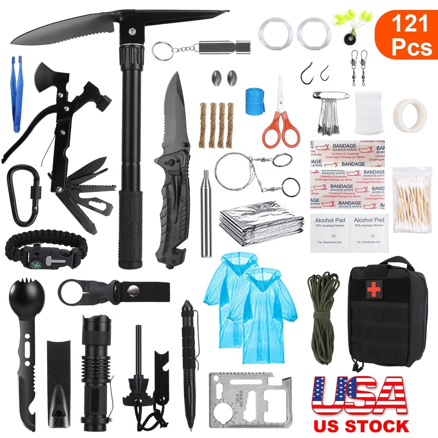 121Pcs Survival Kits Professional Emergency Survival Gear Tactical First Aid Kit Supplies for Outdoor Adventure Camping Hiking Hunting