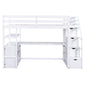 Loft Bed With Desk, Shelves, 2 Drawers, Storage Staircase