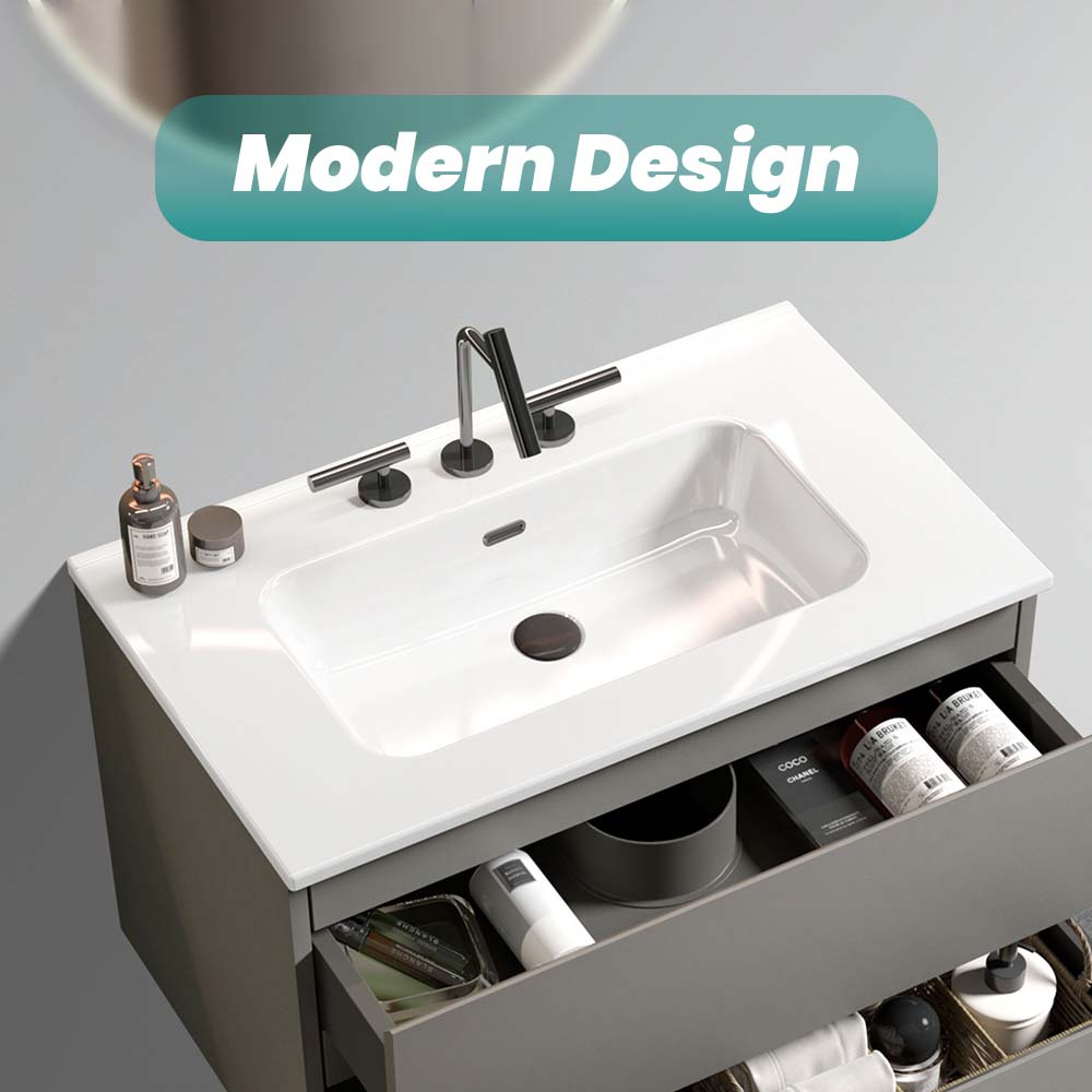 Glossy White Ceramic Integrated Sink