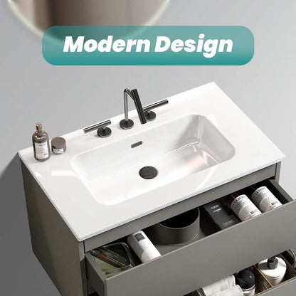 Glossy White Ceramic Integrated Sink