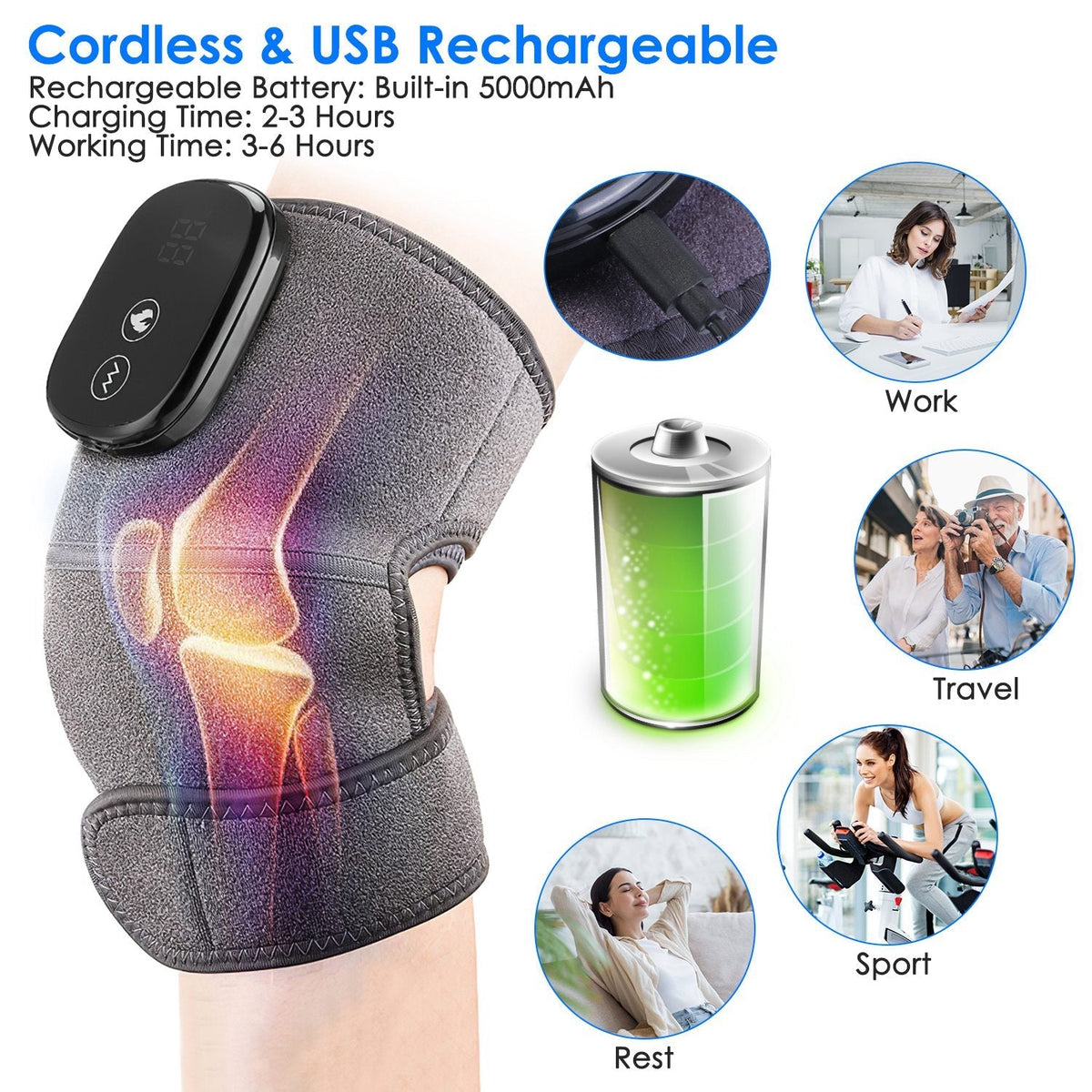3-In-1 Heated Knee Massager Shoulder Heating Pads Elbow Brace withÊ3 Level Vibration and Heating Modes for Pain Stress Relief