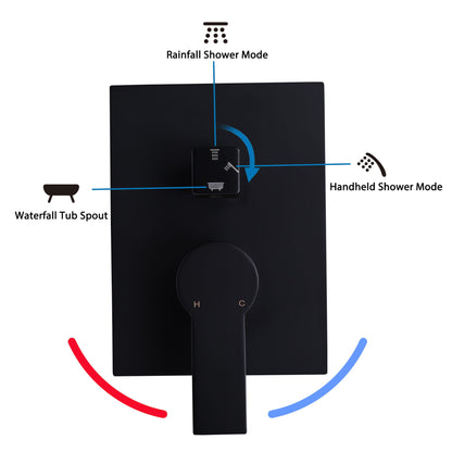 Contemporary Shower System With 12" Rainfall Head And Handheld Spray, Wall Mounted