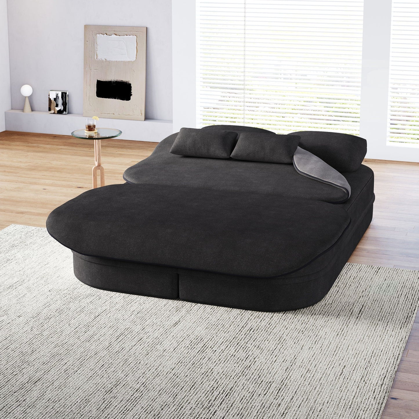 2 In 1 Foldable Sofa Bed With Multi Functional Blanket, Floor Lounge Sofa