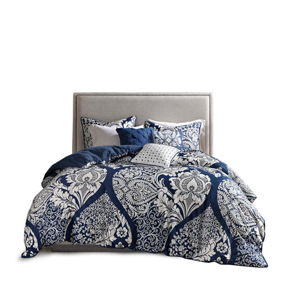 7 Piece Cotton Printed Comforter Set Indigo Queen