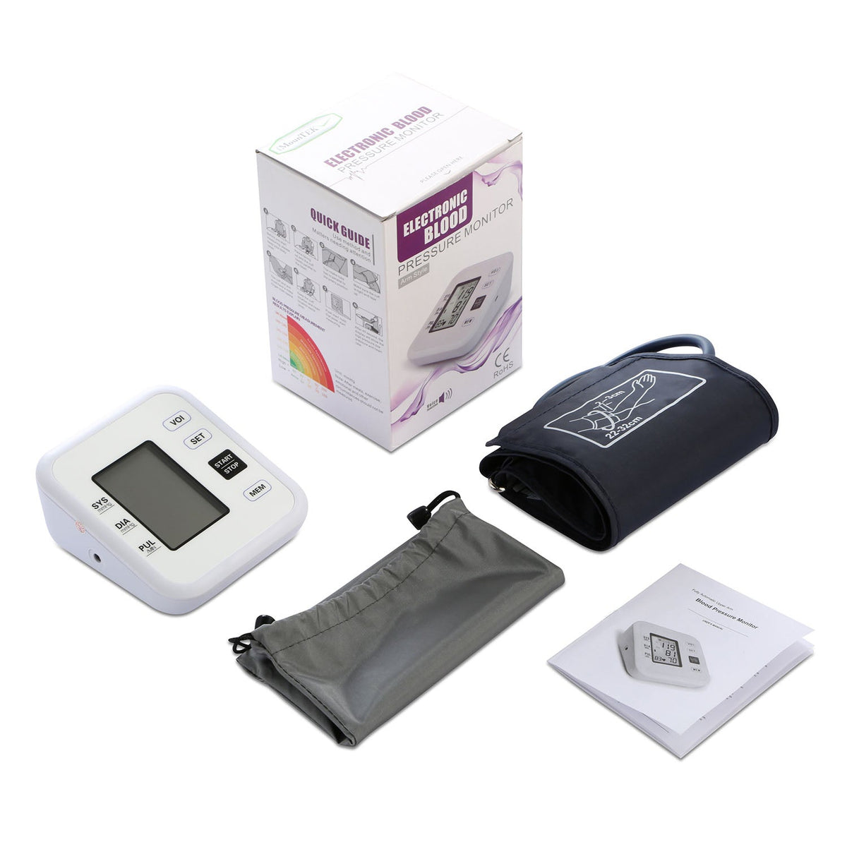 Arm Blood Pressure Monitor with Adjustable Cuff (8.7in-12.6in) Irregular Heartbeat Detector Voice Broadcast 2UsersÊ99 Memories LCD Display CE FDA Appr
