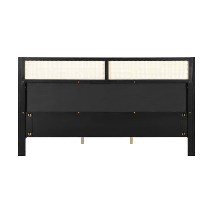 King Size Bed Frame with Black Frame and Green Upholstered Headboard