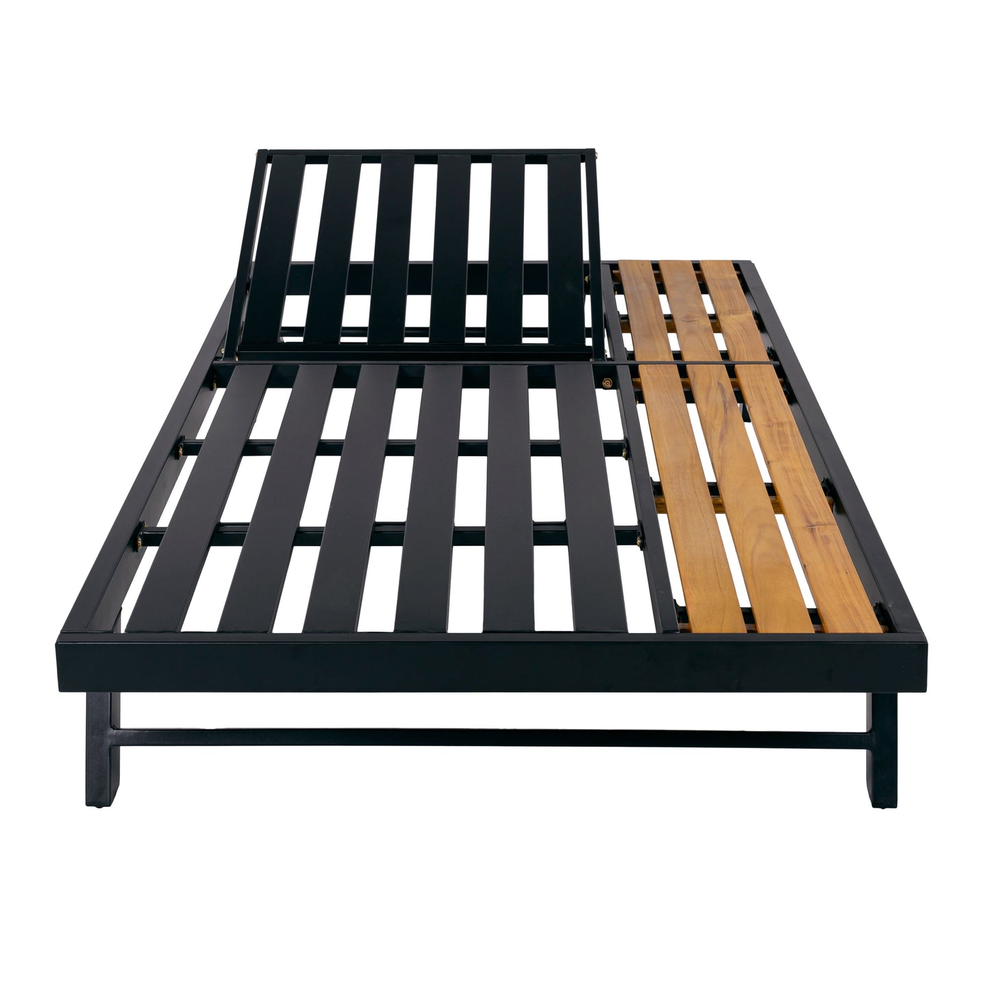 Black Iron + Teak Finish Wood Chaise Lounge Frame