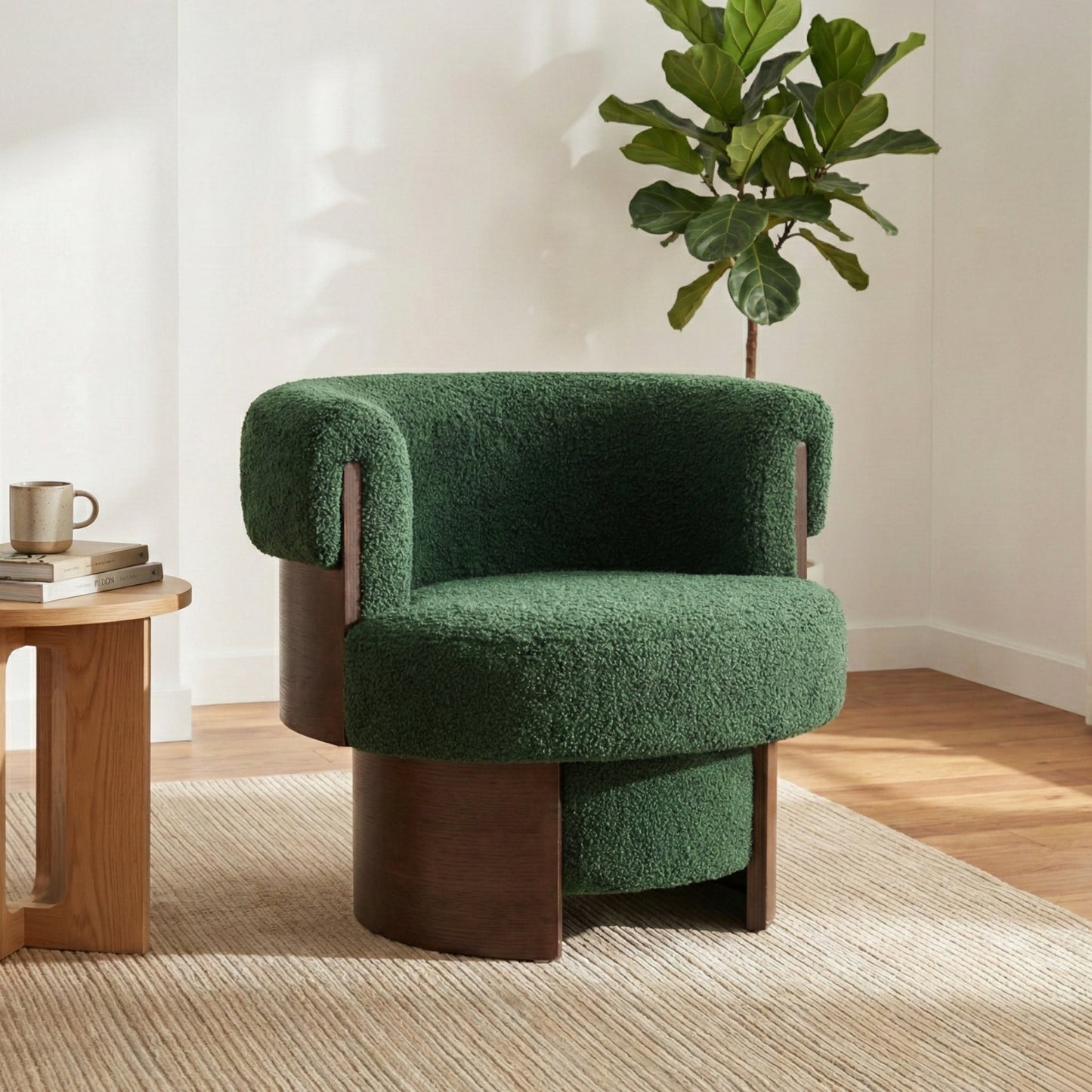 Modern 32" Wide Curved Sculptural Swivel Barrel Chair