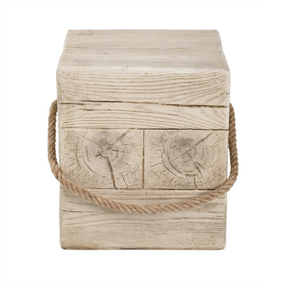 Outdoor Wood Grain Square MGO Side Table with Simulated Braided Cord