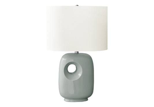 Contemporary Green Ceramic Table Lamp with Ivory Shade, 26"H